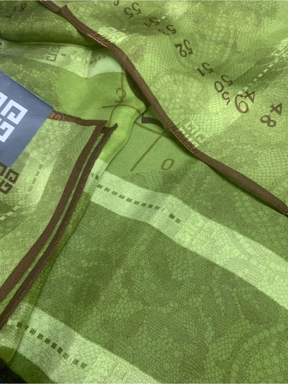 Givenchy Lime Green and Brown Logo Silk Scarf